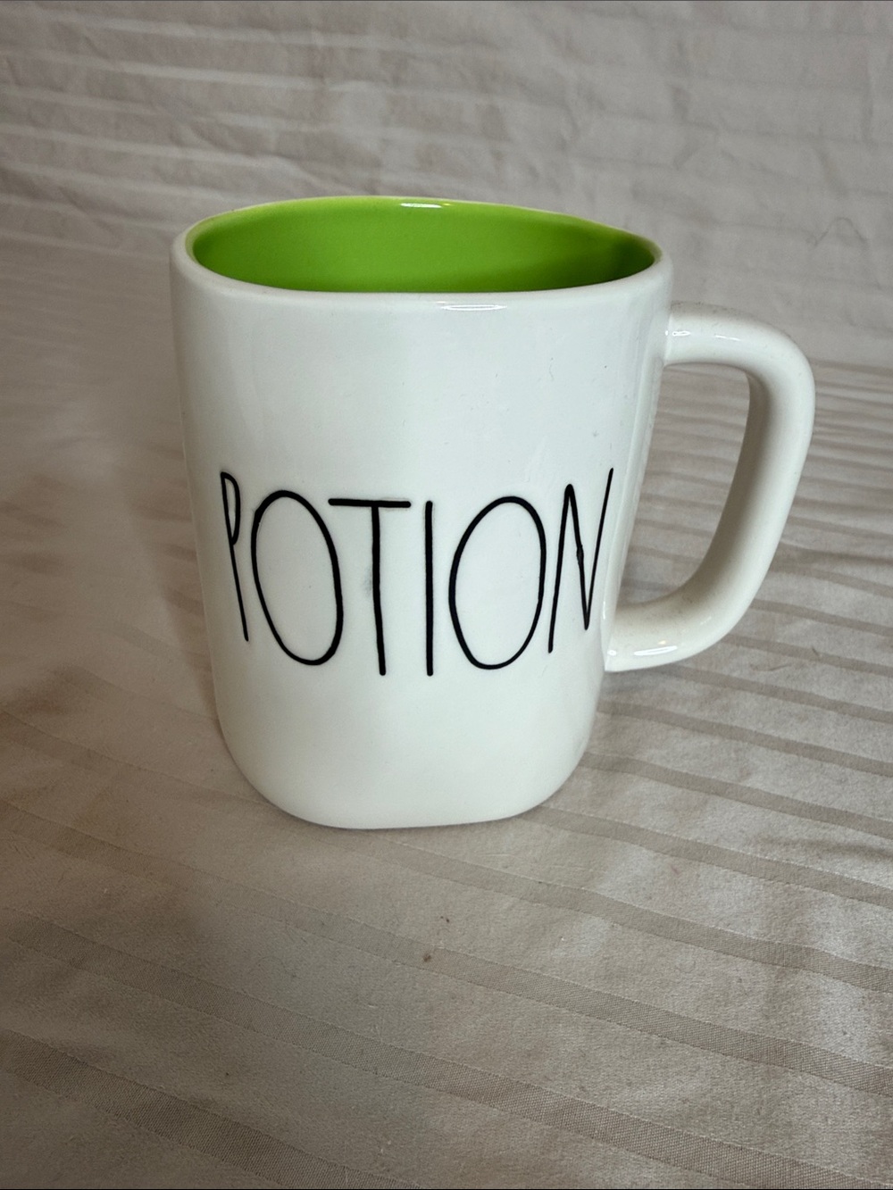 Rae Dunn White Ceramic Mug with Lime Green Interior - POTION